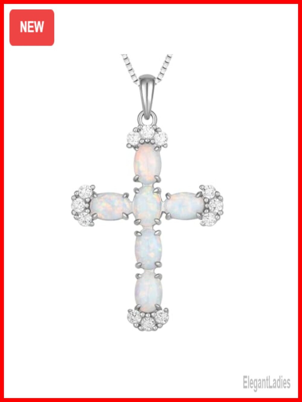 925 Sterling Silver Opal Cross Pendant Necklace Crucifix Religious Jewelry